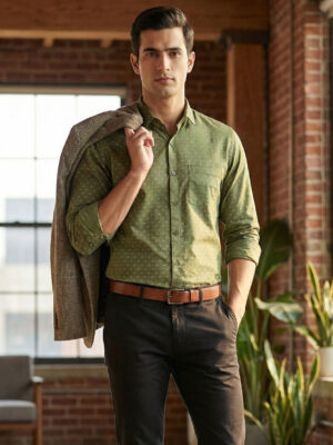 Men’s Olive Green Printed Cotton Shirt