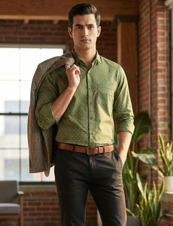 Men’s Olive Green Printed Cotton Shirt